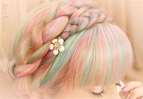 Pastel Rainbow Braids Coral Hair Color Hot Hair Colors Pastel Rainbow