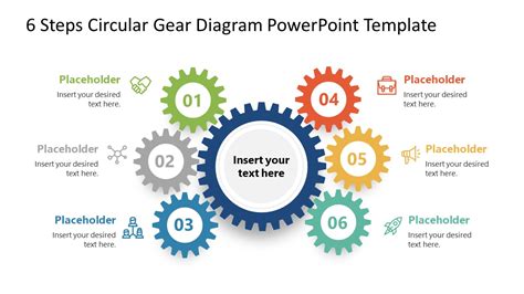 6 Steps Circular Gear Powerpoint Diagram Slidemodel