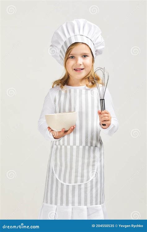 Cute Little Girl Chef Preparing Healthy Meal Stock Image Image Of