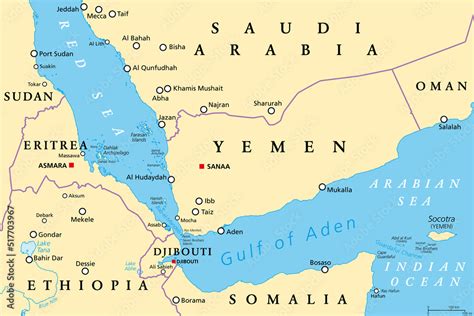 Gulf Of Aden Area Political Map Deepwater Gulf Between Yemen