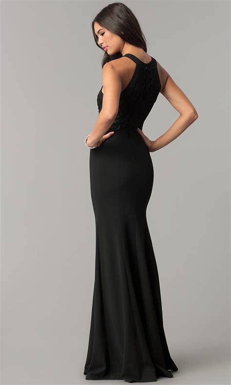 Formal Long Black Prom Dress With Ribbon Lace