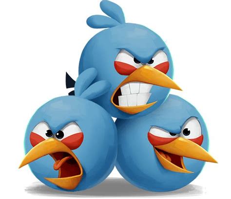 Three Angry Birds Sitting Next To Each Other With Their Mouths Open And