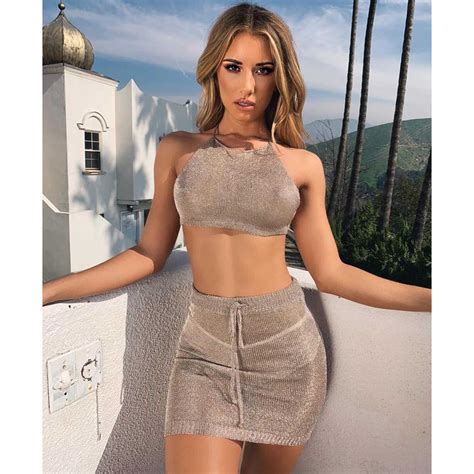 Sexy Women 2 Piece Set Crop Tops Mini Skirt Backless Outfits Two Piece