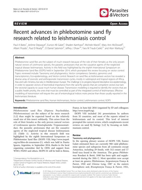 Pdf Recent Advances In Phlebotomine Sand Fly Research Related To Leishmaniasis Control
