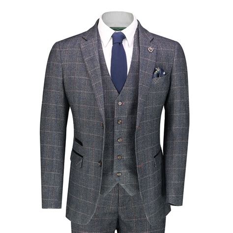 mens herringbone tweed check 3 piece suit smart classic 1920 retro tailored fit £169 99