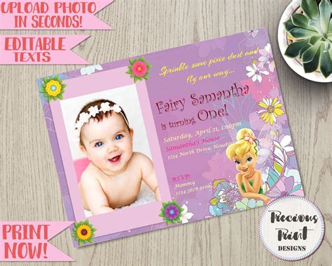 Diy Invitation Card For Birthday Tinkerbell Birthday Invitation