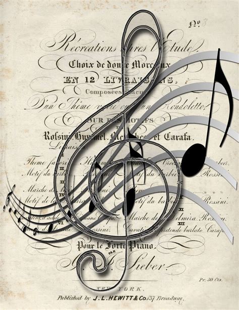 Music Posterprintmusical Notestreble Cleffantique Musicsheet Music