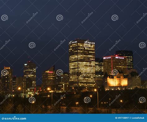 Edmonton Skyline At Night Editorial Photography Image Of Lights 49718897