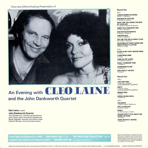 The Vinyl Cloak An Evening With Cleo Laine And The John Dankworth Quartet Double Lp 1983