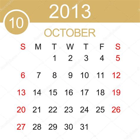 October 2013 Calendar Vector — Stock Vector © Erdem 13895305