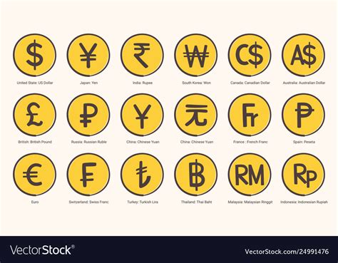 World Currency Symbol Icons In Format Royalty Free Vector