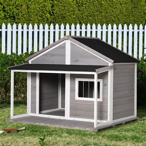 Pawhut Outdoor Wooden Dog House Cabin Style With Asphalt Roof D02 100gy