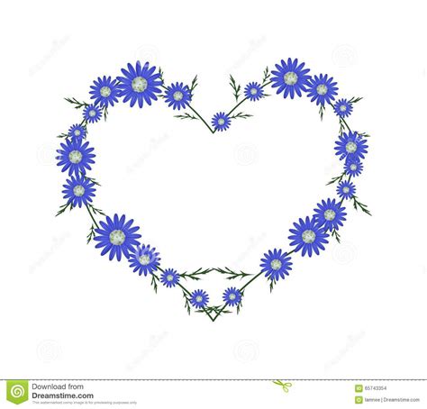 Beautiful Blue Daisy Flowers In Heart Shape Stock Vector