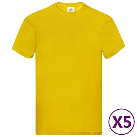 Fruit Of The Loom Original T Shirts 5 Pcs Yellow L Cotton