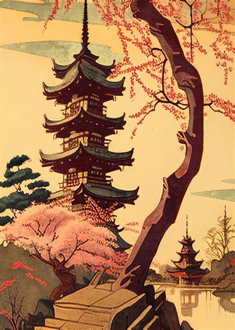 Nouveau Pagoda Japan Poster By Mcashe Art Displate