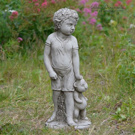 Boy With Teddy Garden Statue Garden Ornaments By Onefold