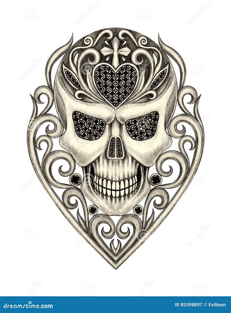 Skull Mix Heart Vintage Tattoo Stock Illustration Illustration Of