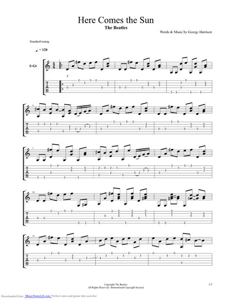 Here Comes The Sun Guitar Pro Tab By Beatles