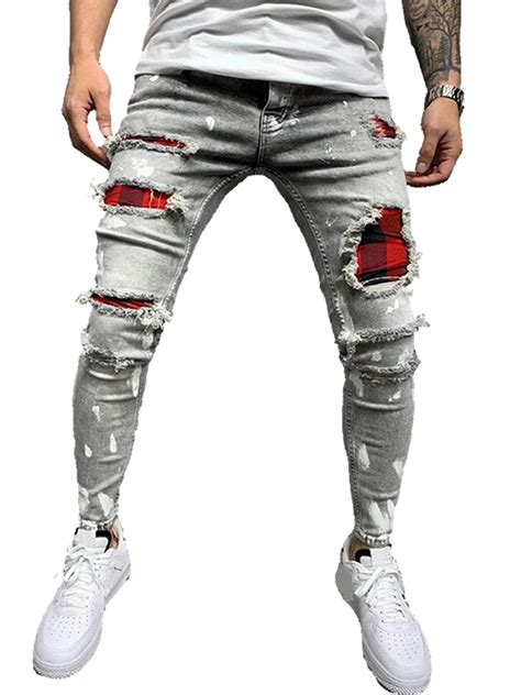 Jeans Men Skinny Ripped Jeans Biker Casual Frayed Stretchy Denim Slim Fit Pant Trouser Clothing