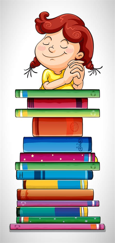 Girl And Stack Of Books 550064 Vector Art At Vecteezy