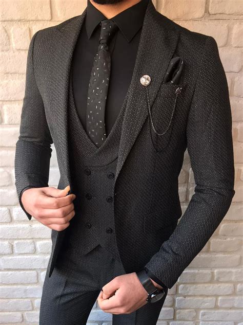 fremont black slim fit patterned suit bespoke daily