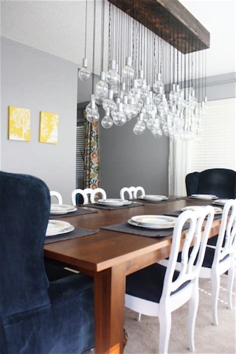 Diy chic white feather chandelier. DIY Multi Light Bulb Dining Room Chandelier
