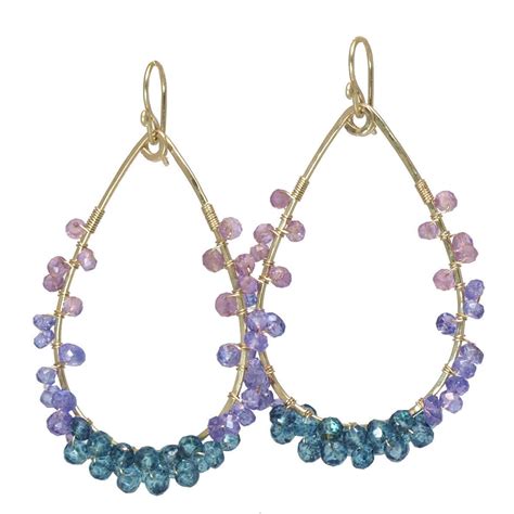 Hammered Drop Hoops With Gemstone Choice Luxe Bijoux Etsy