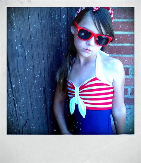 Retro Sailor One Piece Girls Swimsuit Made To Order Sizes 2 12 Etsy