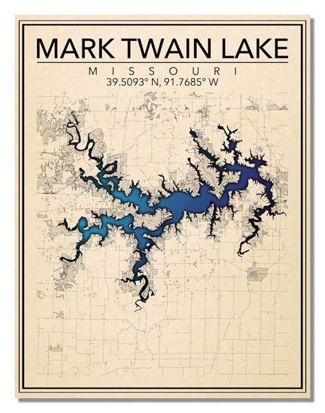 Wall Art Map Print Of Mark Twain Lake Missouri Etsy
