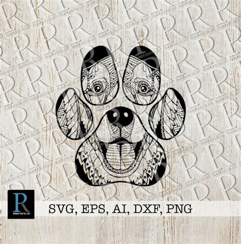 Zentangle Dog Paw Svg Mandala Dog Paw Svg Etsy