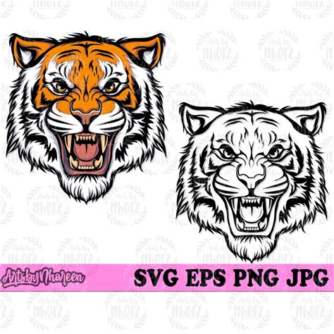 Tiger Head Svg Tigery Clipart Wild Animal Cut File Strong Beast Stencil