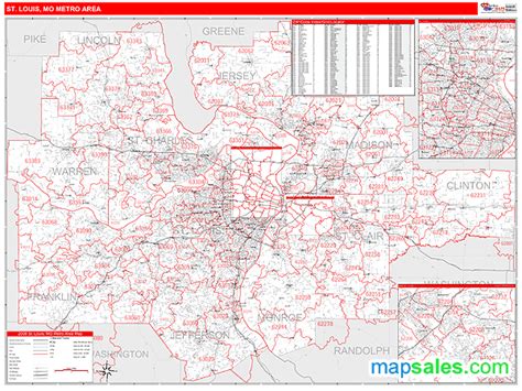 St Louis Mo Metro Area Zip Code Wall Map Red Line Style By Marketmaps