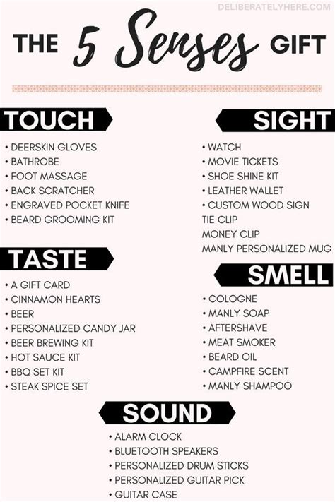 Just put something that would go along with each of the senses in each of the bags. The Best 5 Senses Gift Ideas for Him, The Ultimate Man ...