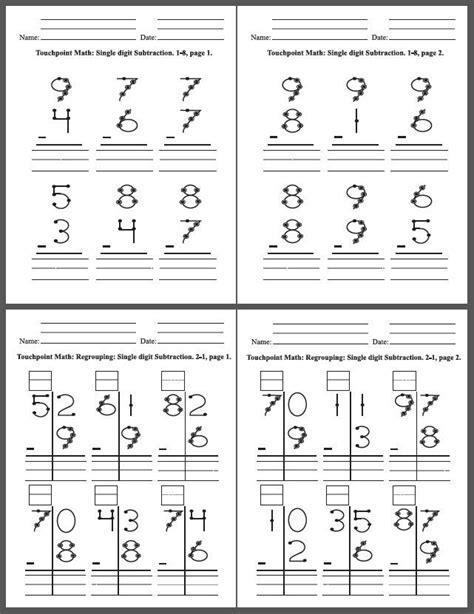 Touch Math Subtraction Worksheets
