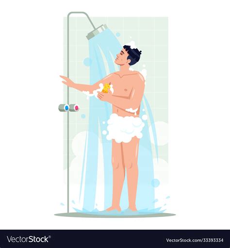 Man Taking Shower Semi Flat Rgb Color Royalty Free Vector