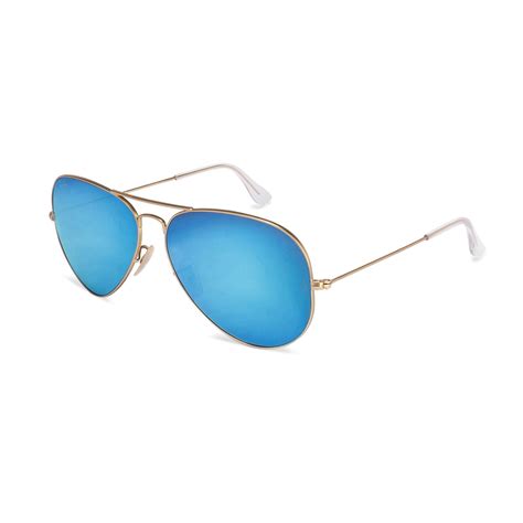 Aviator Large Metal Sunglasses Gold Blue Flash Ray Ban® Touch Of Modern