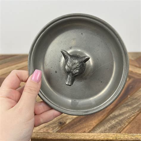 Vintage International Pewter Fox Or Wolf Head Ashtray Dish Holder Metal