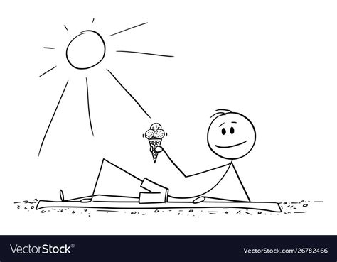 Vector Cartoon Stick Figure Drawing Conceptual Illustration Of Man Lying On Beach And Enjoying