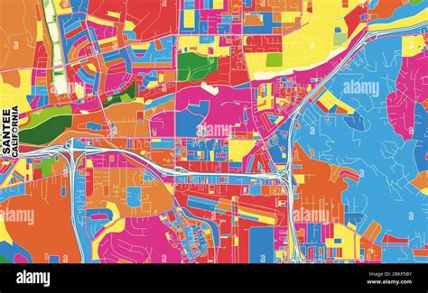 Colorful Vector Map Of Santee California Usa Art Map Template For