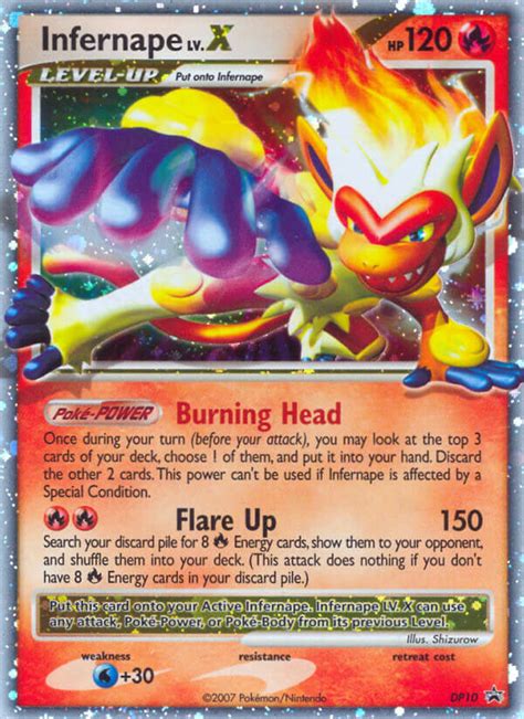 If heads,take your most powerful pokemon from your deck and use it with infernape. Infernape LV.X (Diamond & Pearl Promos DP10)