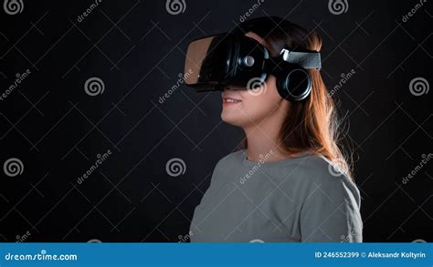 Virtual Experience A Young Woman Using Virtual Reality Glasses Stock Image Image Of Reality