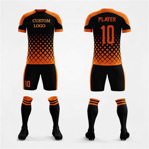 An Orange And Black Soccer Uniform With The Number On It S Chest