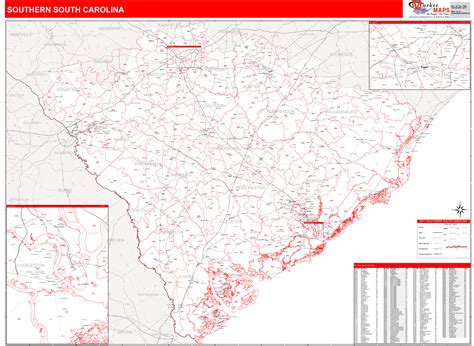 South Carolina Southern Wall Map Red Line Style By Marketmaps