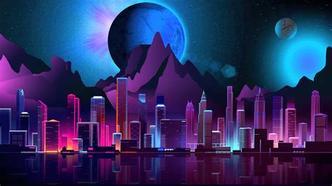 Neon City Futuristic Retro Synthwave Wallpaper Wallpaper Background