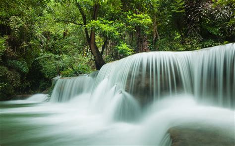 Download Wallpapers Waterfall River Tropical Forest Thailand Jungle
