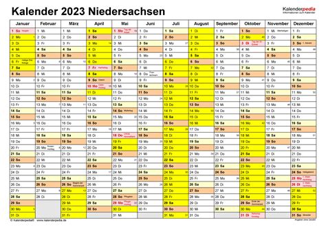 Kalender 2023 Niedersachsen Ferien Feiertage Word Vorlagen