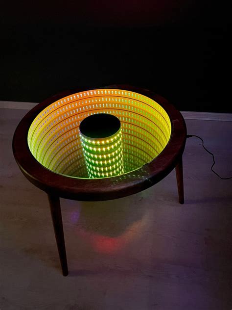 İnfinity Mirror Coffee Table Led Light Table Wooden Coffee Etsy