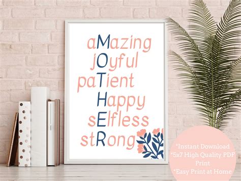 Mother Acronym Printable Word Art Mothers Day T Mother Etsy Uk