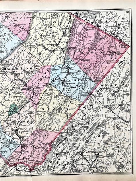 Sussex County Map Original 1877 New Jersey Atlas Newtown Etsy