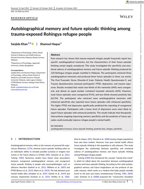 Pdf Autobiographical Memory And Future Episodic Thinking Among Trauma
